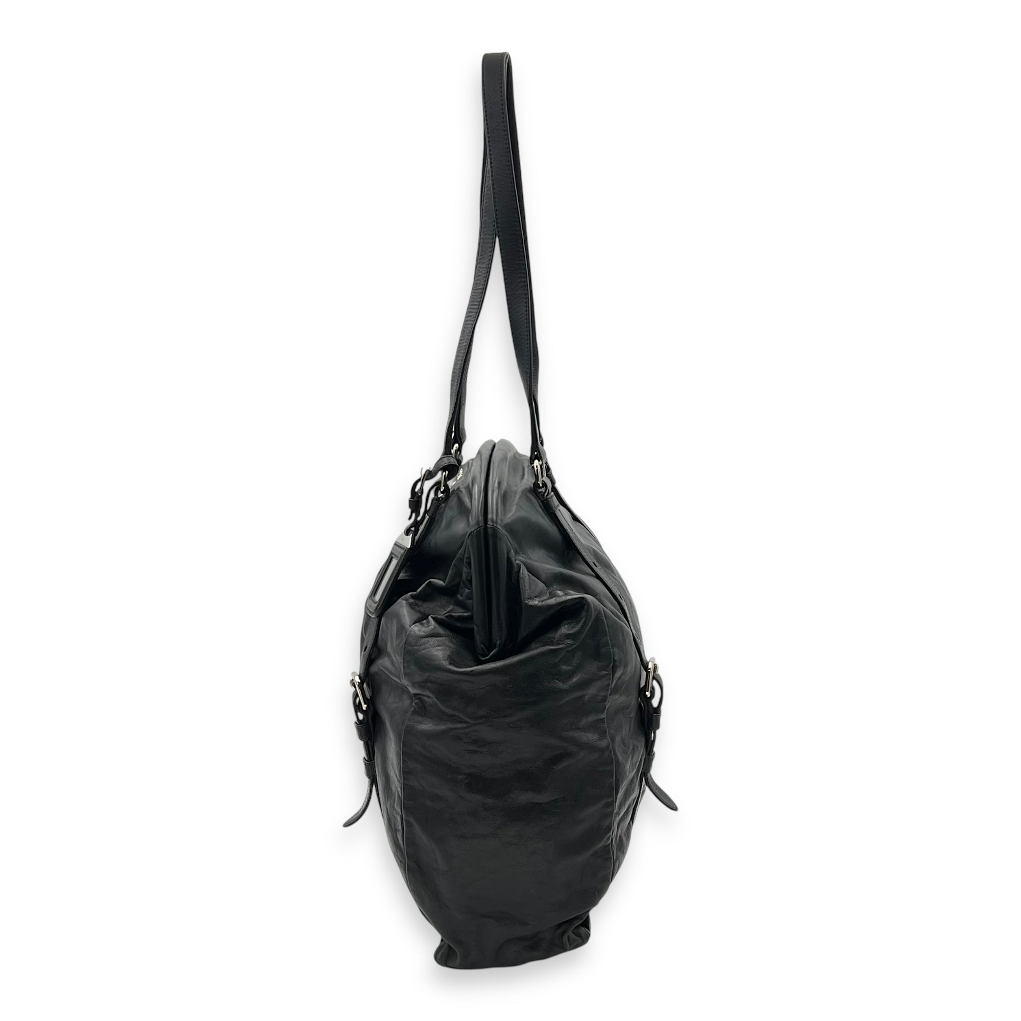 Prada Frame Shoulder Bag Black in Calfskin, Silver hardware_3
