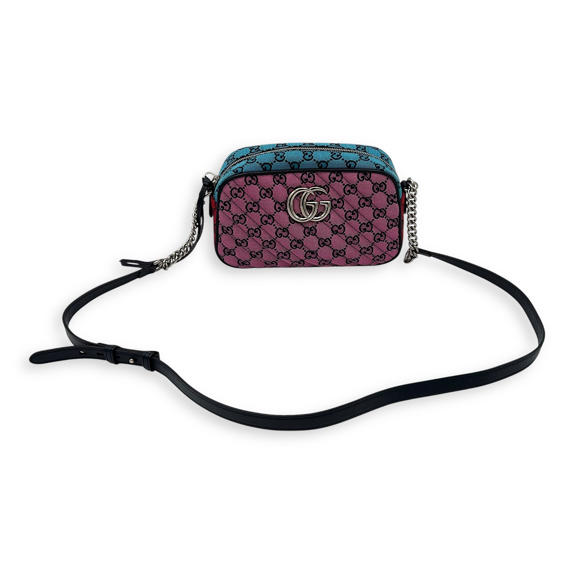 Gucci GG Crossbody Bag Pink in Denim, Silver hardware_10