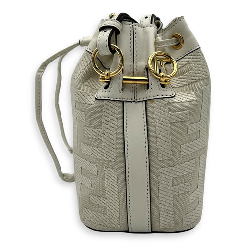 Fendi Mon Tresor Mini White Bucket Bag in Canvas, Silver hardware_4