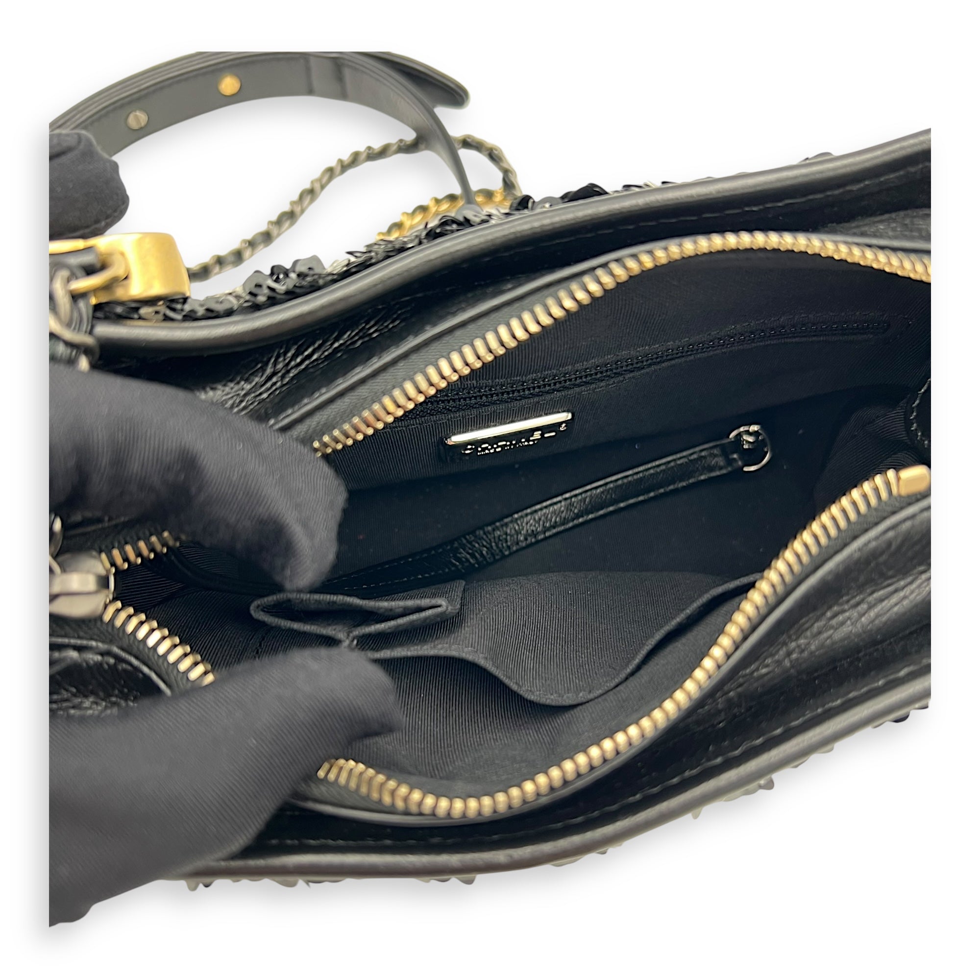 Chanel Gabrielle Small Black - White Shoulder Bag in Sequins, Gold hardware_6