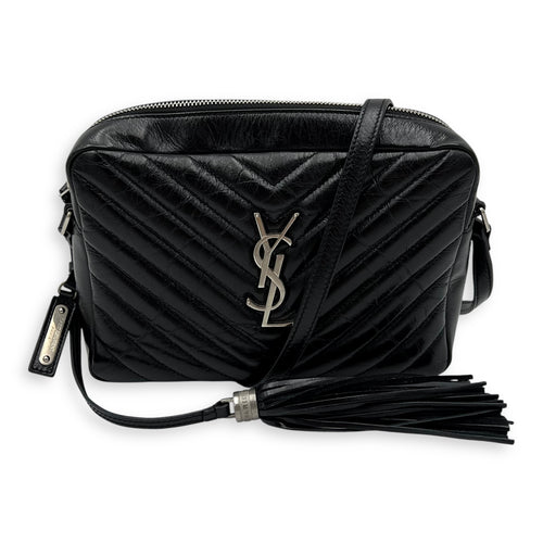 Saint Laurent Lou Camera Black Crossbody Bag in Calfskin, Silver hardware_9