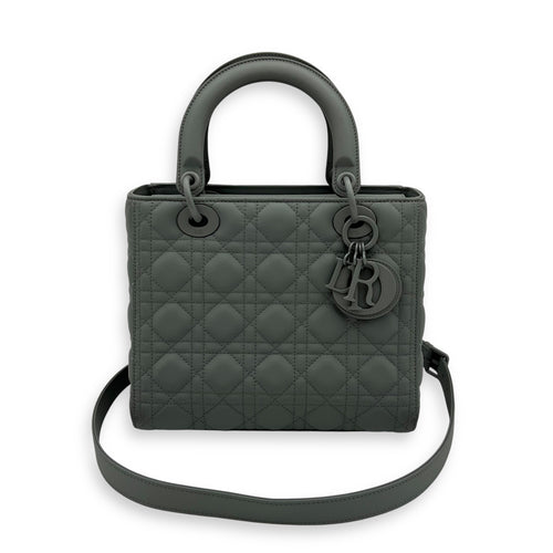 Christian Dior Lady Dior Medium Grey Top Handle Bag in Lambskin, Ultramatte hardware_10