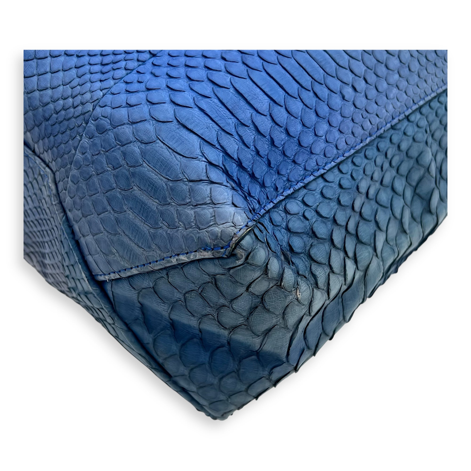 Celine Cabas Tote Bag Blue in Python Leather, Gold hardware_11