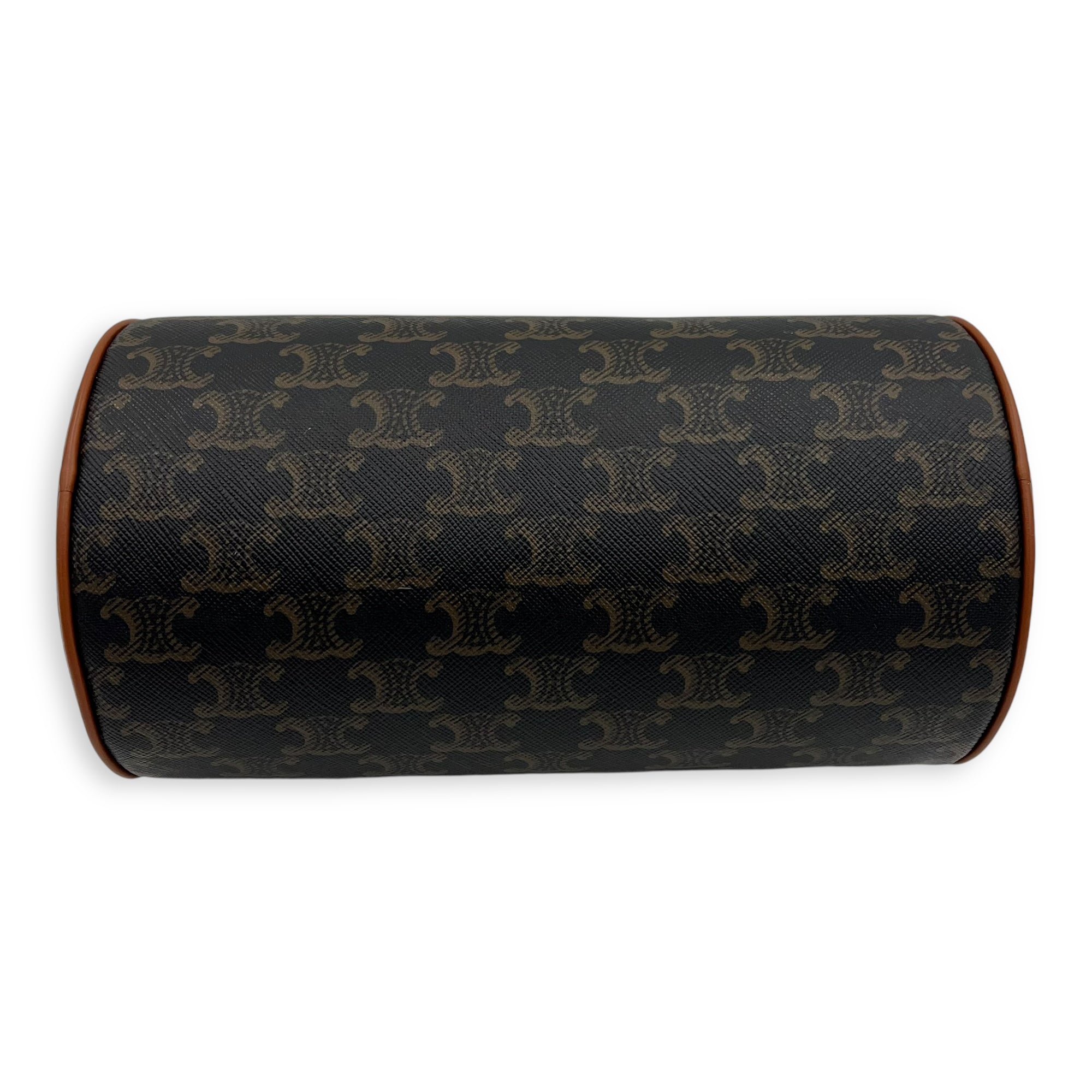 Celine Triomphe Cylinder Brown Crossbody Bag in Coated Canvas, Silver hardware_5