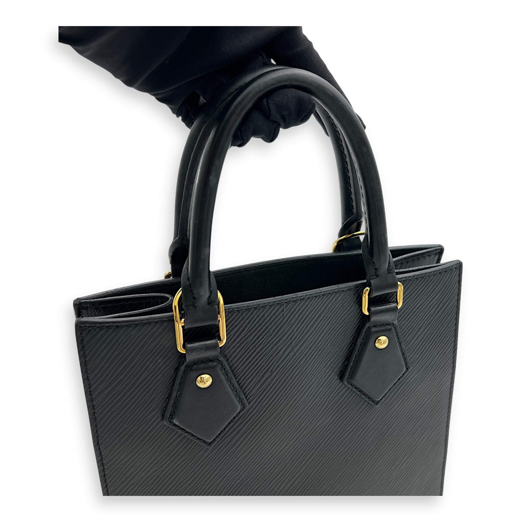 Louis Vuitton Sac Plat Top Handle Bag Black in Epi Leather, Gold hardware_11