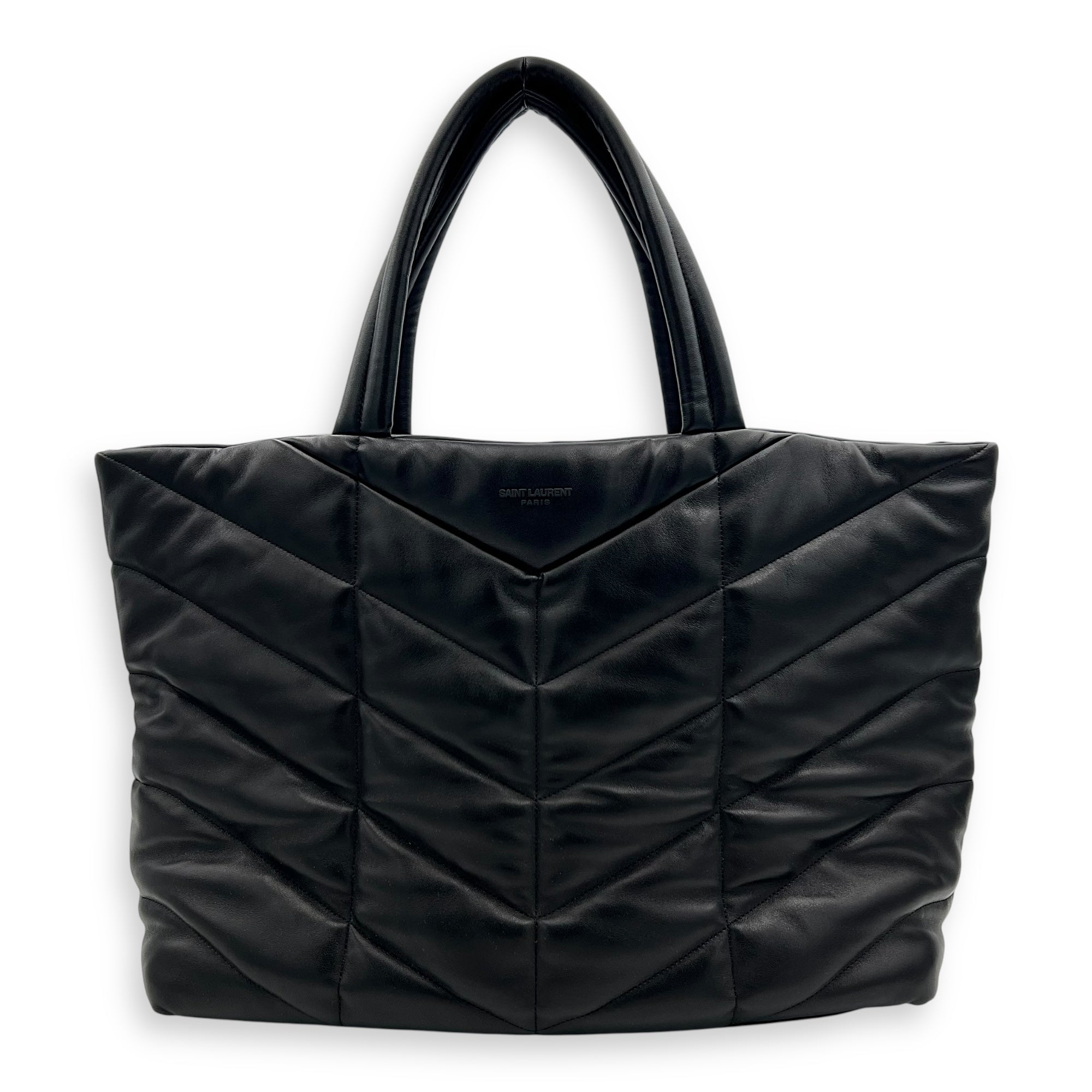 Saint Laurent Puffer Tote Bag Black in Lambskin, Black hardware_1