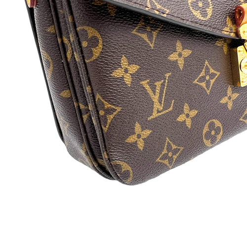 Metis MM Brown Top Handle Bag in Monogram Coated Canvas, Gold hardware