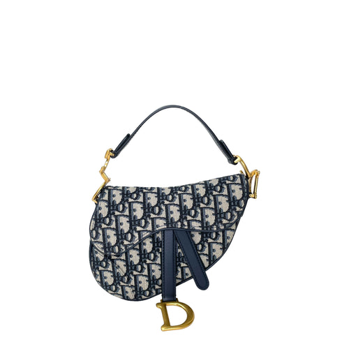 Saddle Mini Blue Top Handle Bag in Jacquard, Gold hardware