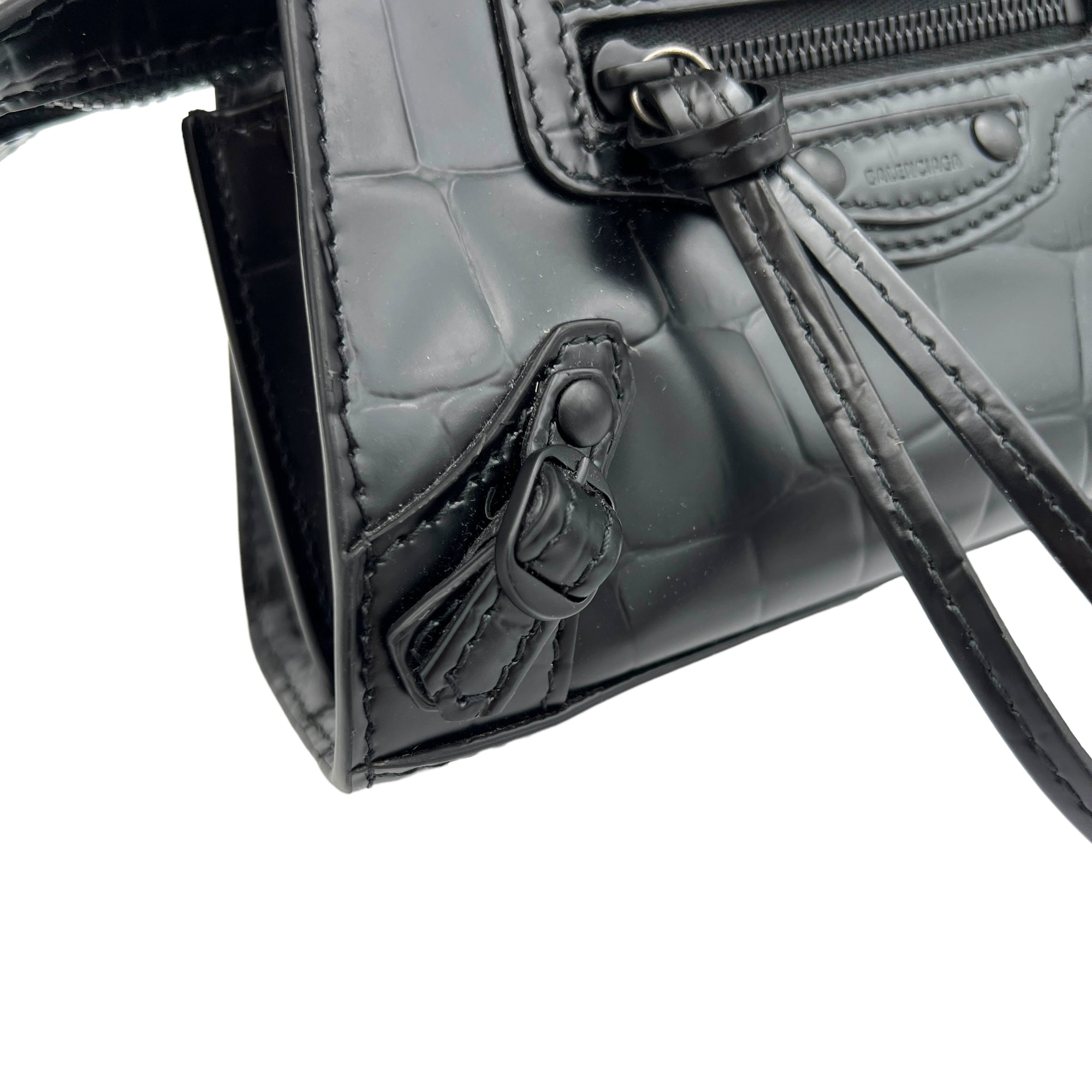 Neo Classic Top Handle Bag Mini Black in Crocodile Embossed Calfskin , Lacquered Metal Hardware