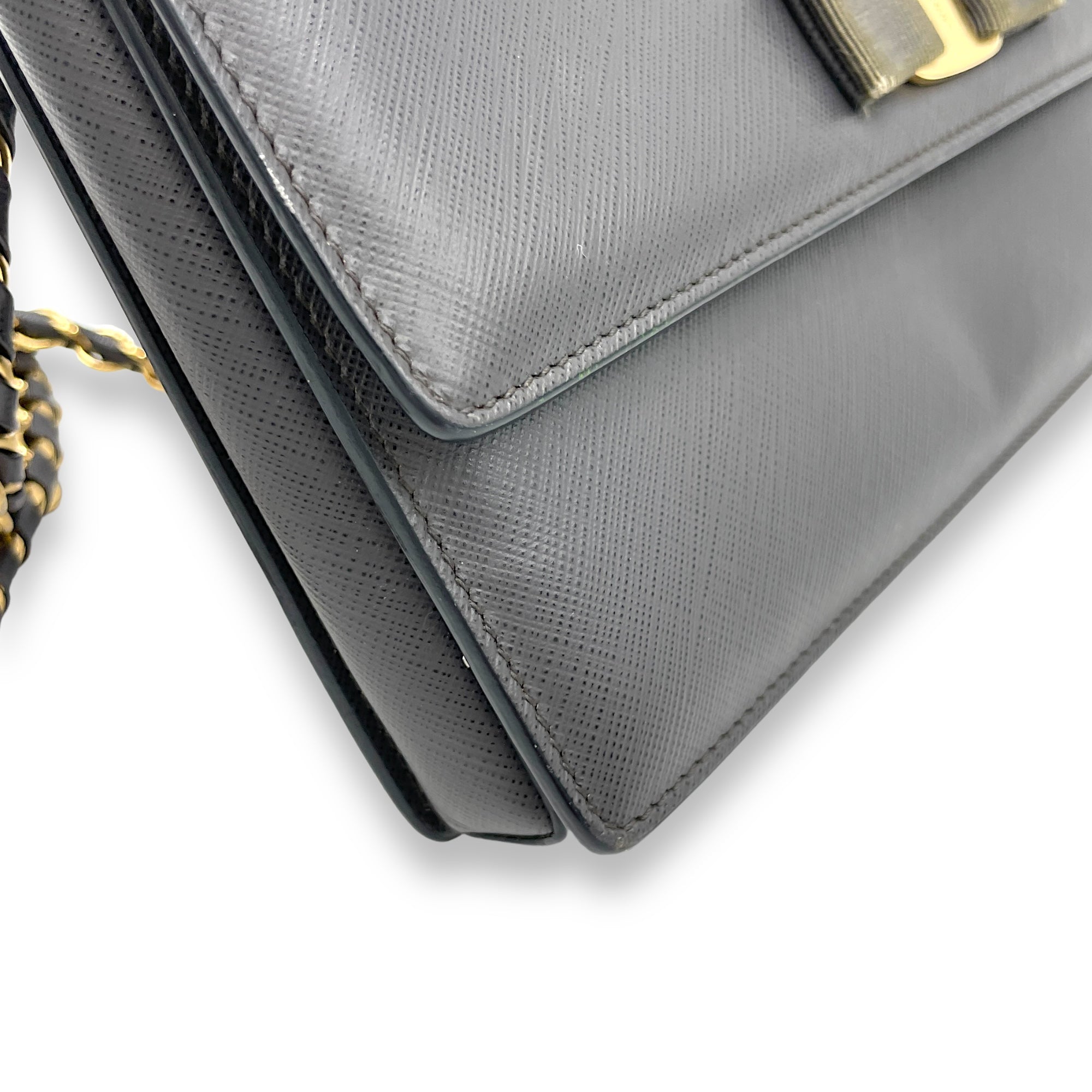 Vara Bow Grey Crossbody Bag in Calfskin, Gold hardware