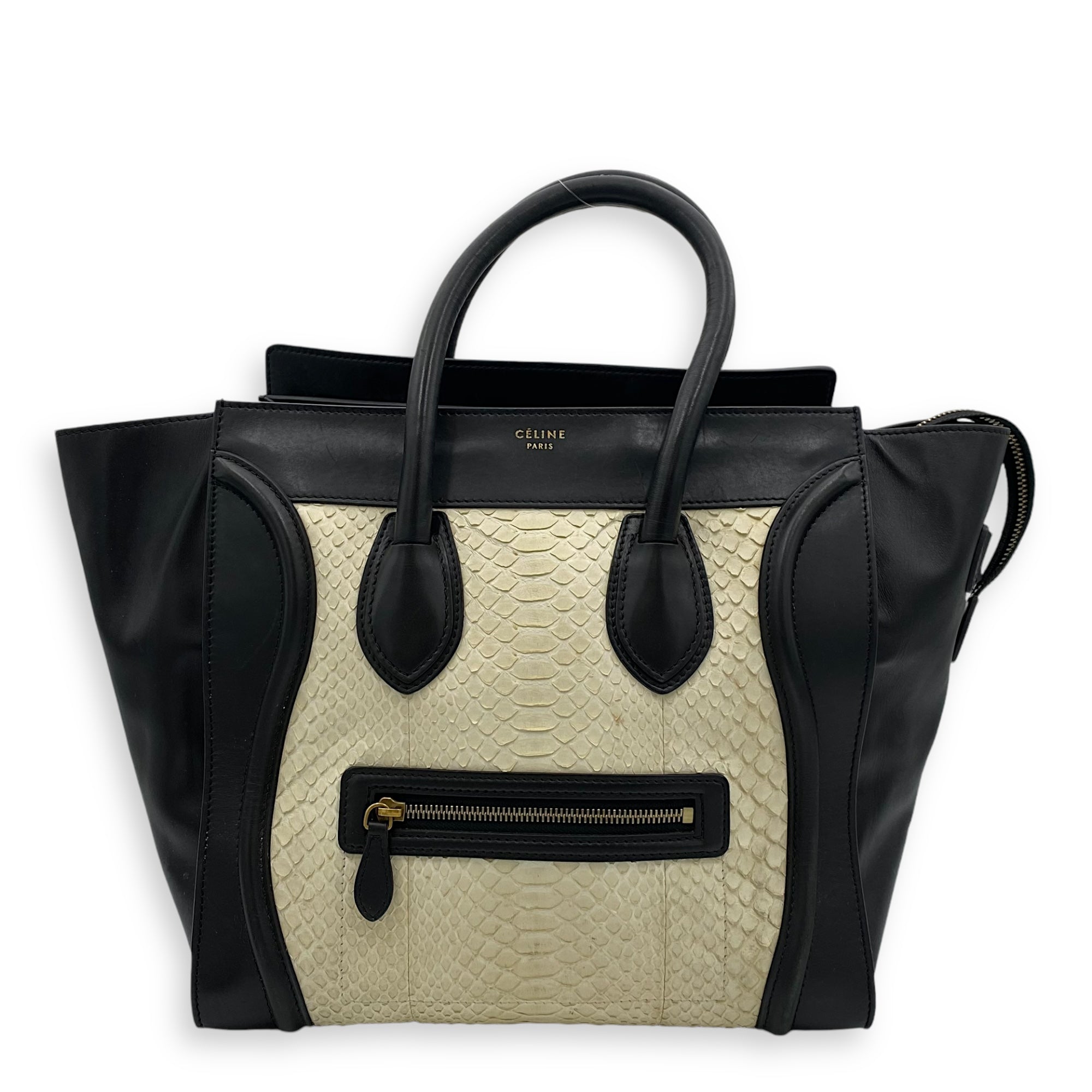 Luggage Mini Top handle bag in Python leather, Gold Hardware