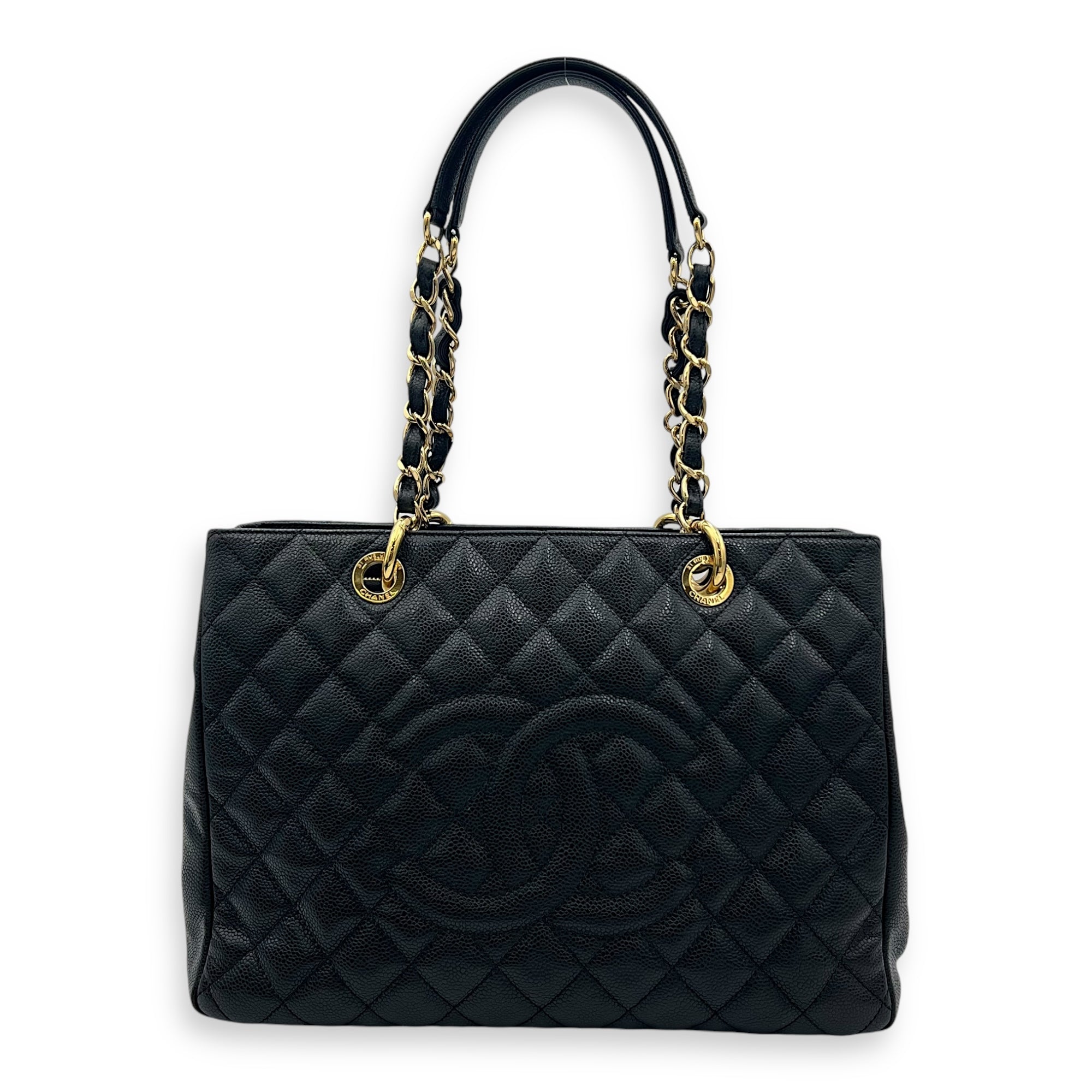 GST Black Tote Bag in Caviar Leather, Gold hardware