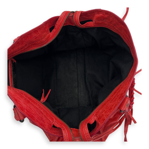 City Top Handle Bag Medium Red in Distressed Leather, Ruthenium hardware