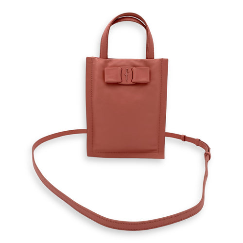 Viva Bow Top Handle Bag Mini Coral in Calfskin, Lacquered Metal hardware