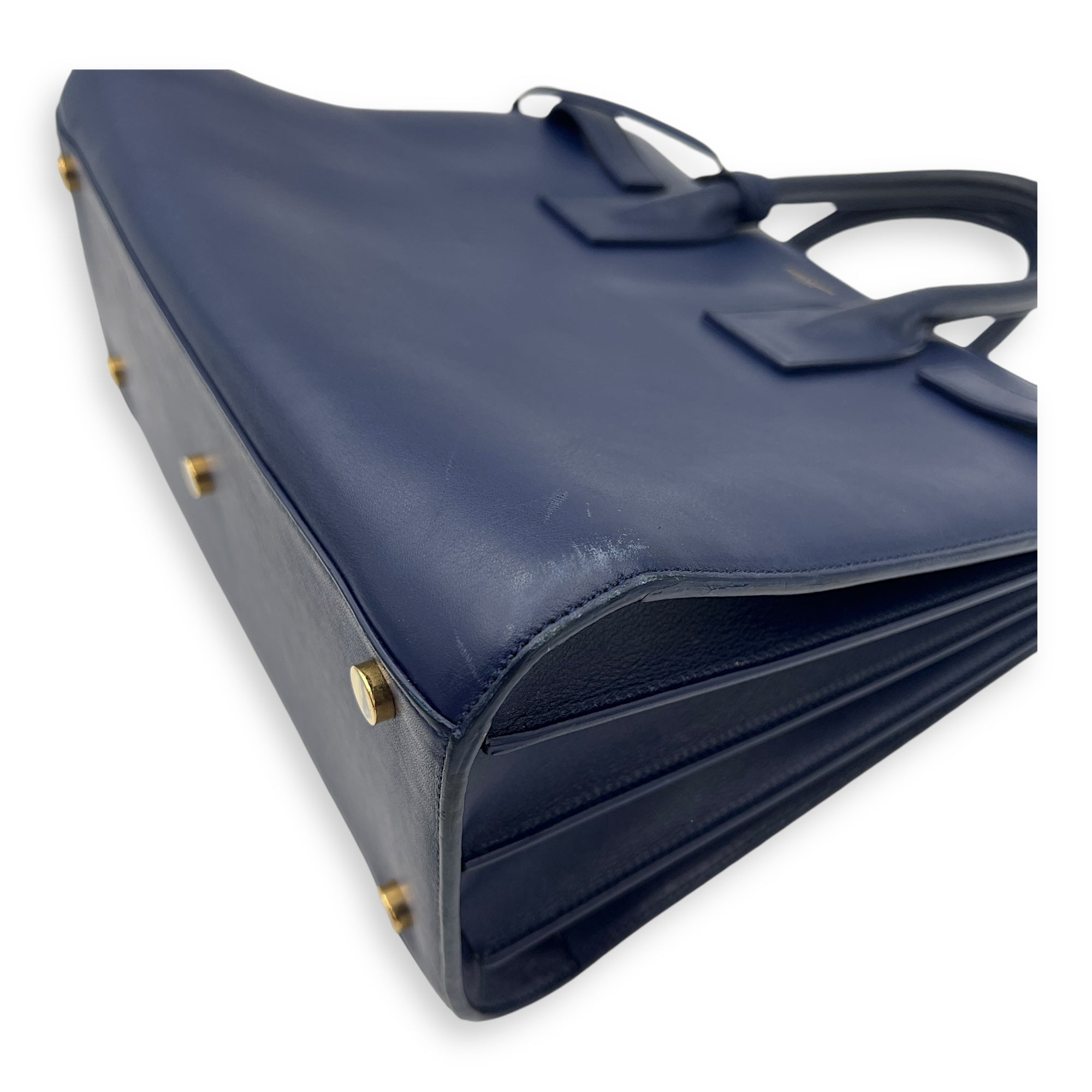 Sac de Jour Top Handle Bag Small Blue in Calfskin, Gold hardware