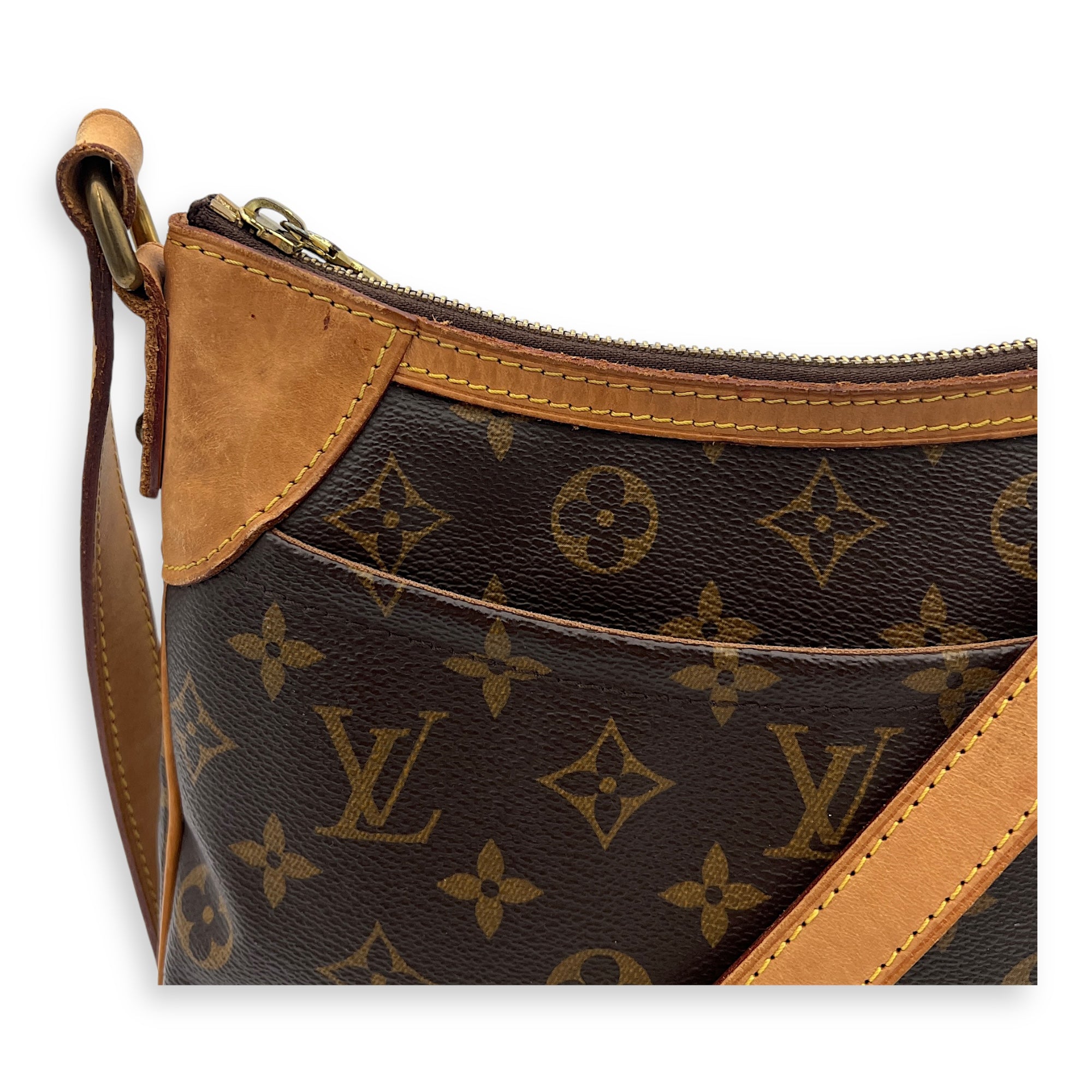 Odeon Crossbody Bag Brown in Monogram Coated Canvas, Gold hardware