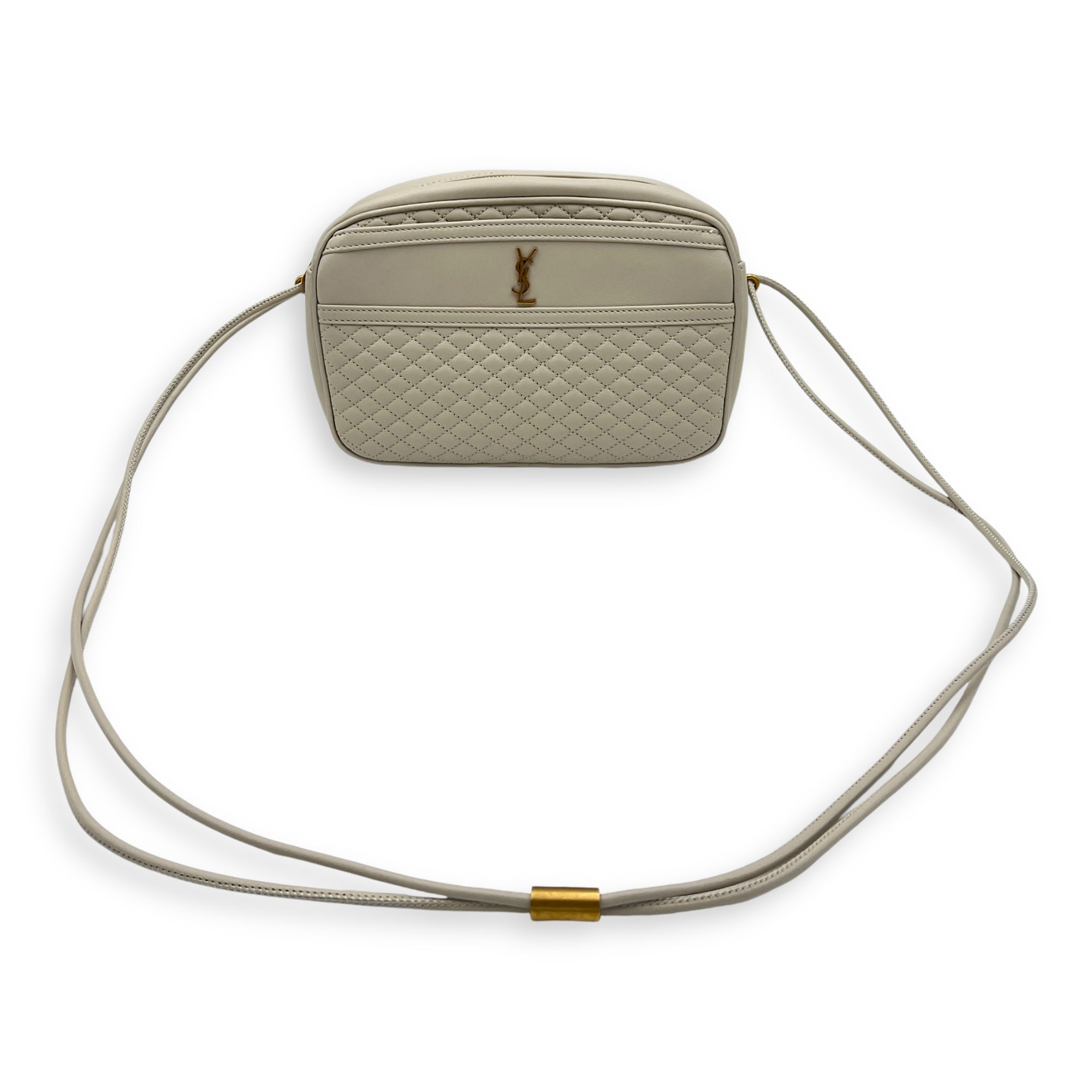 Camera Crossbody Bag White in Lambskin, Gold hardware