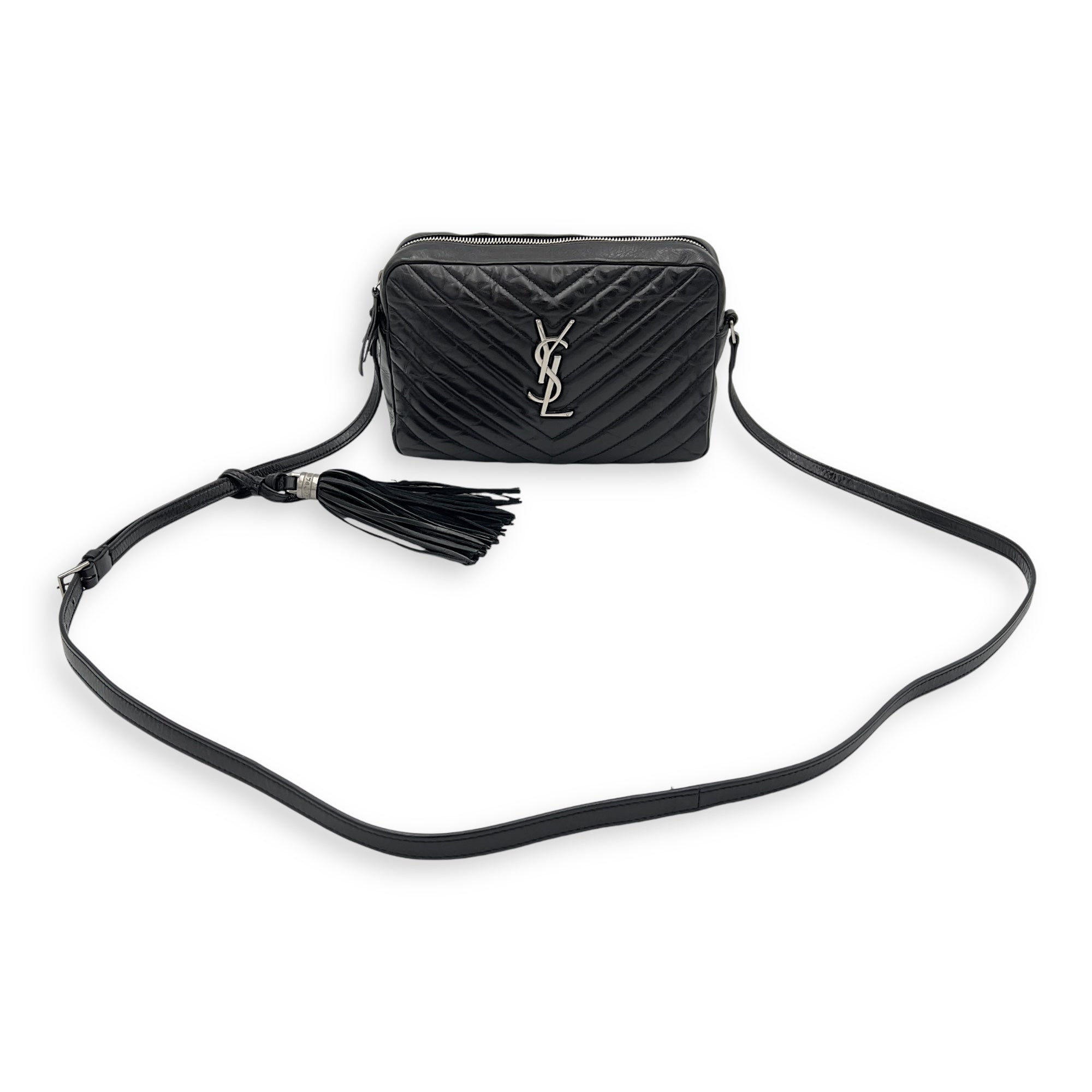 Lou Crossbody Bag Black in Calfskin, Silver hardware