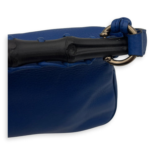 Bamboo Crossbody Bag Blue in Calfskin, Silver hardware