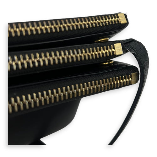 Celine Trio Black Crossbody Bag in Lambskin, Gold hardware_12