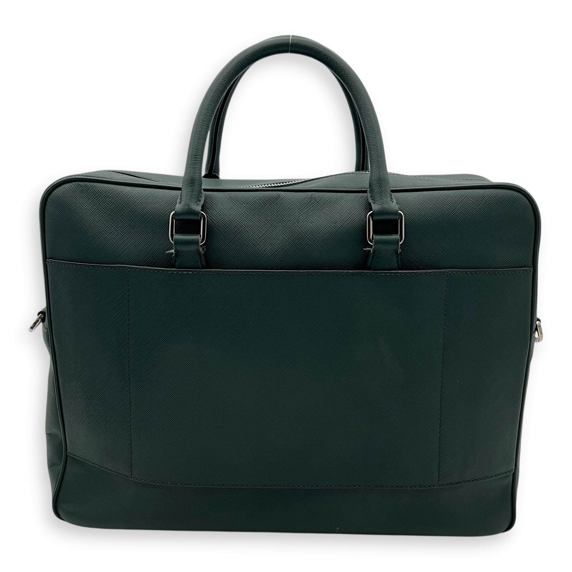 Prada Travel Line Large Green Brief case in Saffiano Leather, Silver hardware_2