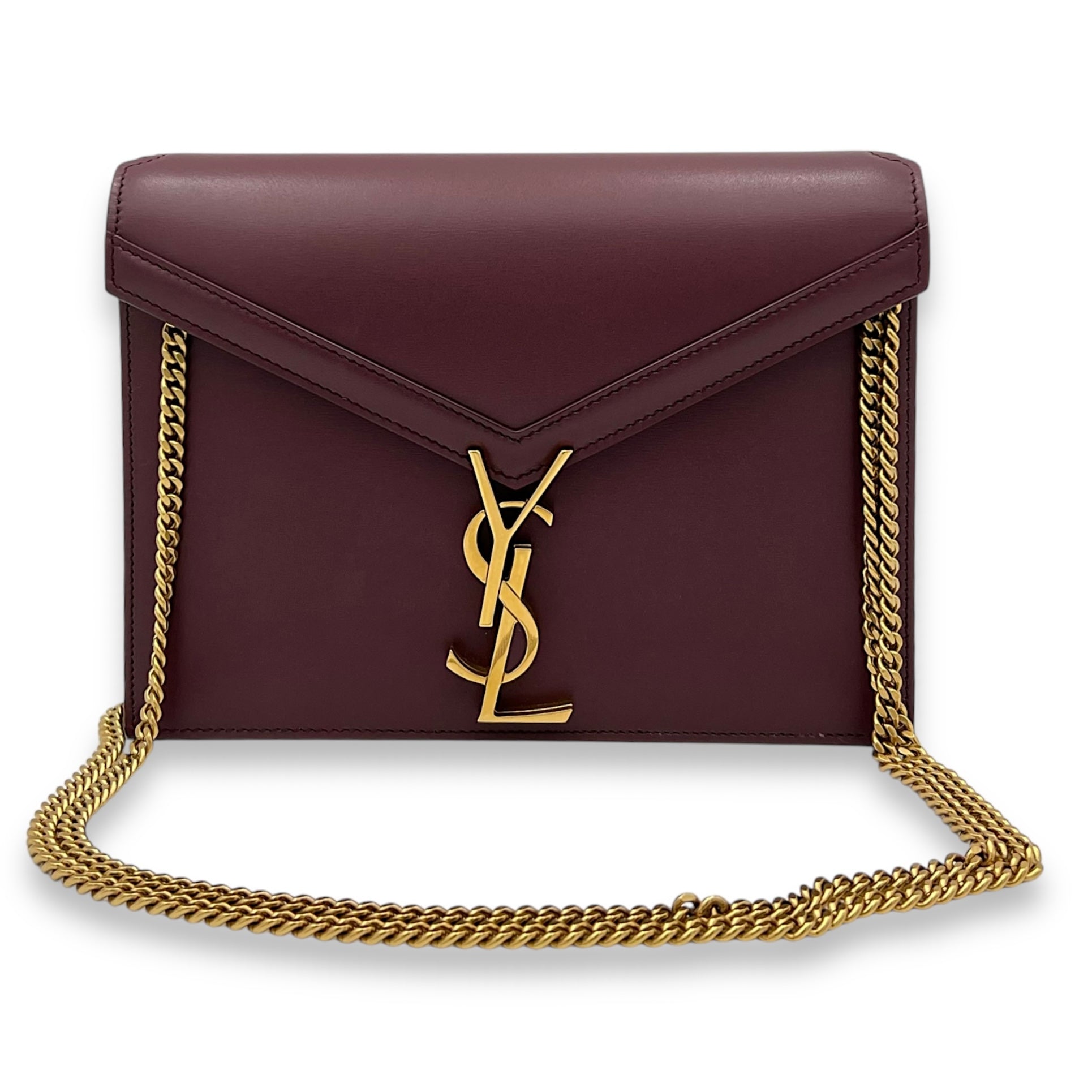 Saint Laurent Cassandra Shoulder Bag Red in Calfskin, Gold hardware_8