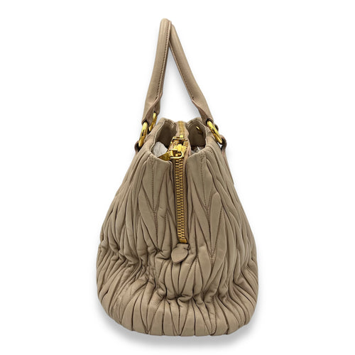 Miu Miu Matelassé Top Handle Bag Beige in Calfskin, Gold hardware_4