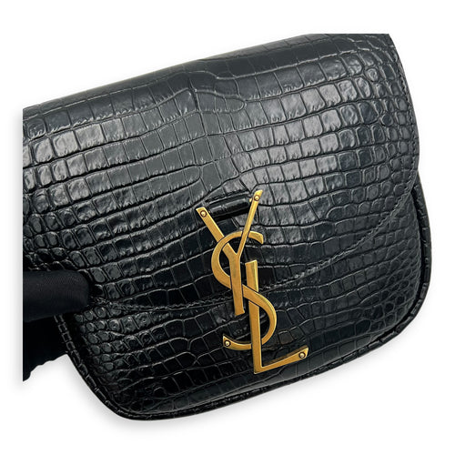 Saint Laurent Kaia Crossbody Bag Black in Python Embossed Calfskin, Gold hardware_8