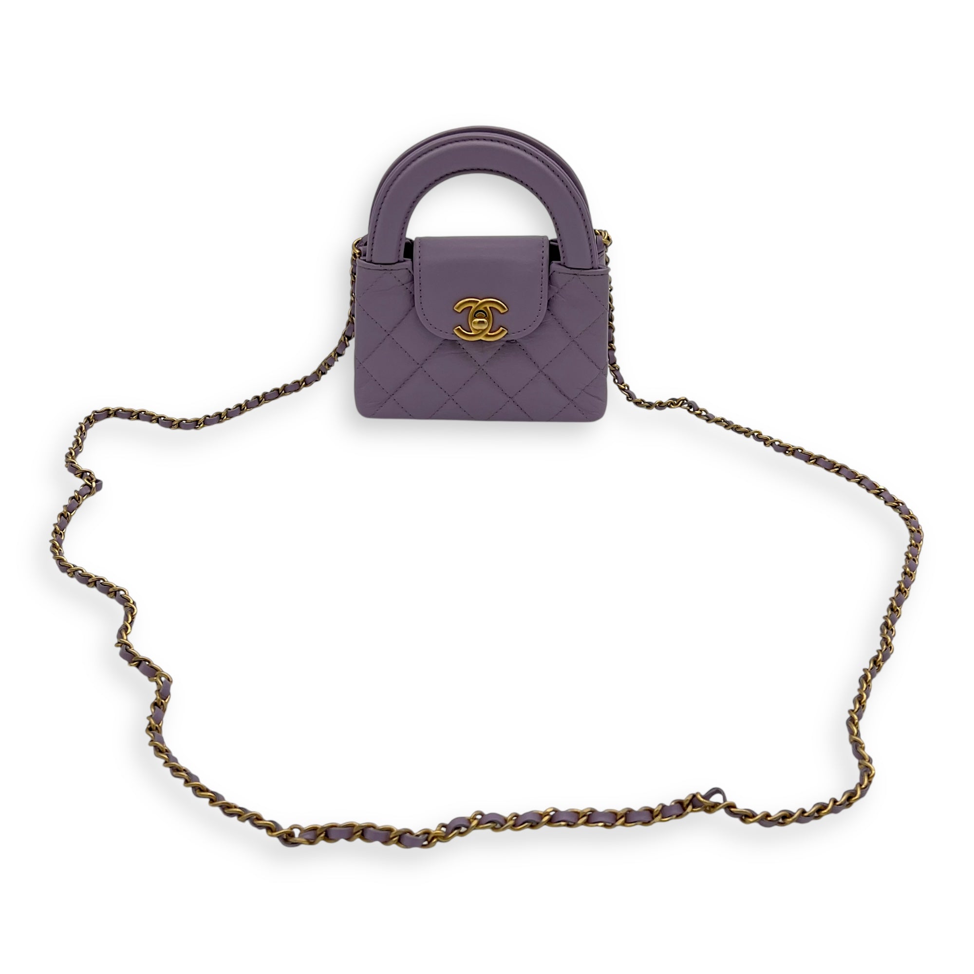 Chanel Kelly Nano Purple Top Handle Bag in Calfskin, Gold hardware_10