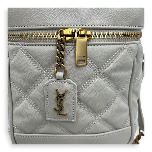 Saint Laurent Quilted 80's  Vanity Bag White in Calfskin, Gold hardware_7