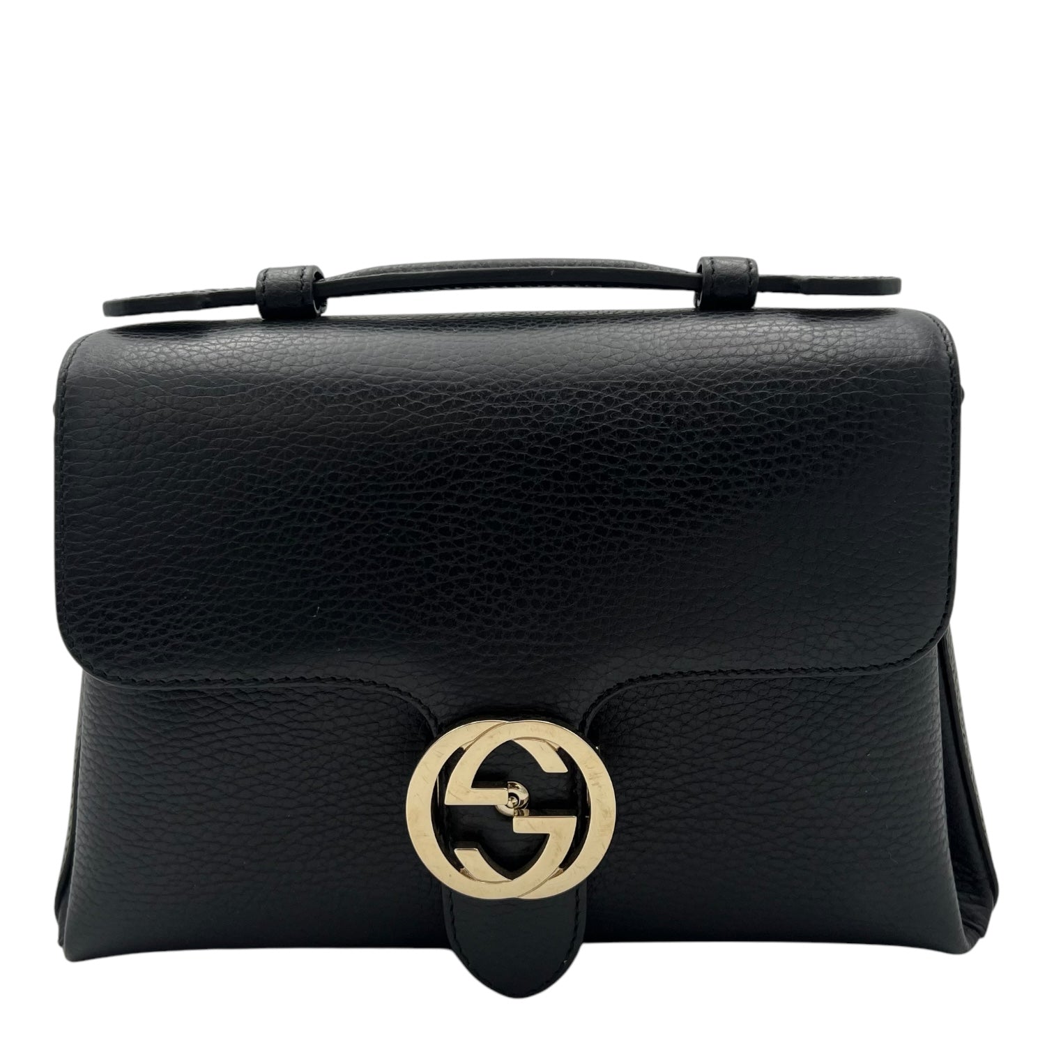 Gucci Interlocking G Top Handle Bag Black in Calfskin, Gold hardware_1