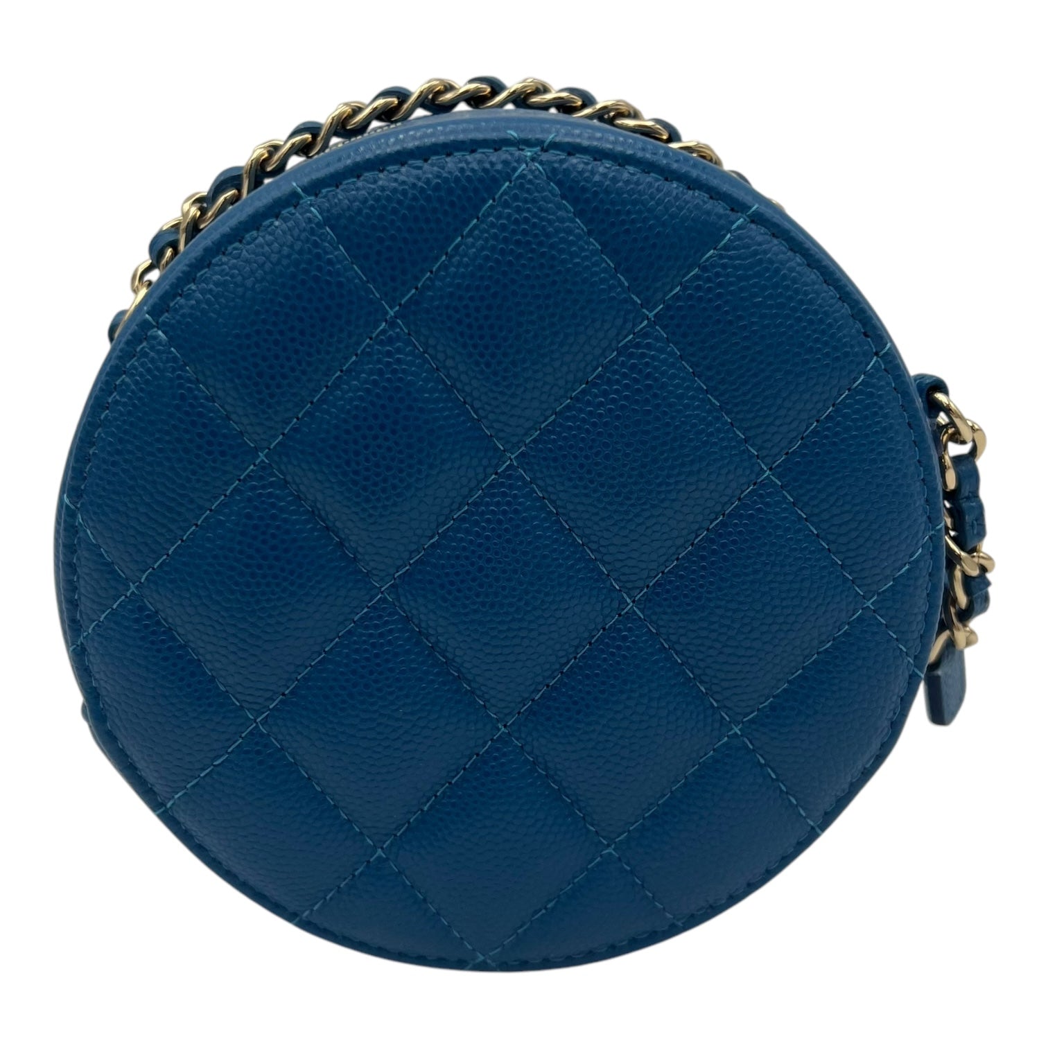Chanel Round CC Crossbody Bag Blue in Caviar Leather, Gold hardware_2