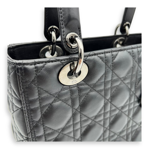 Christian Dior Lady Dior Medium Black Top Handle Bag in Calfskin, Gunmetal hardware_7