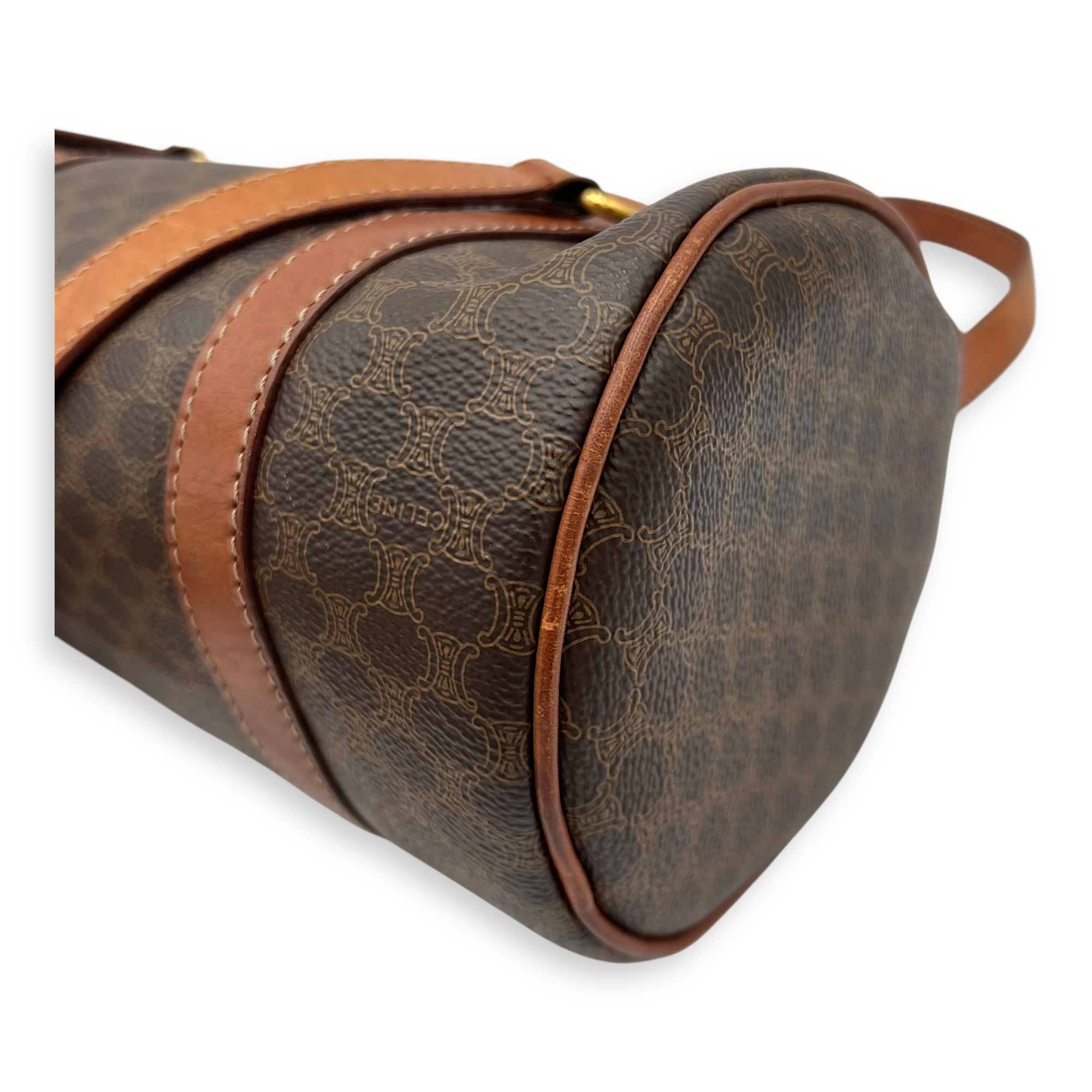 Celine Macadam Shoulder Bag Brown in Coated Canvas, Gold hardware_13