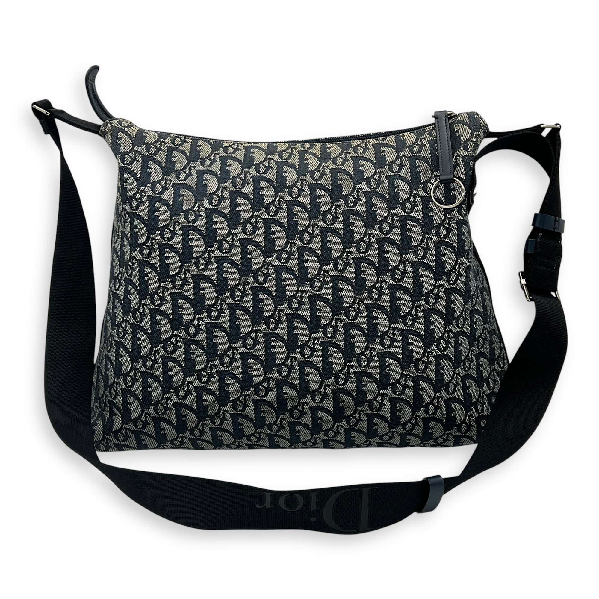 Christian Dior Oblique Crossbody Bag Blue in Jacquard, Silver hardware_11