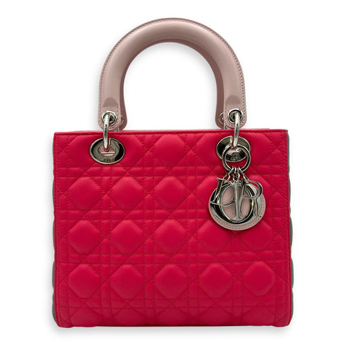 Christian Dior Lady Dior Top Handle Bag Medium Pink in Lambskin, Silver hardware_1
