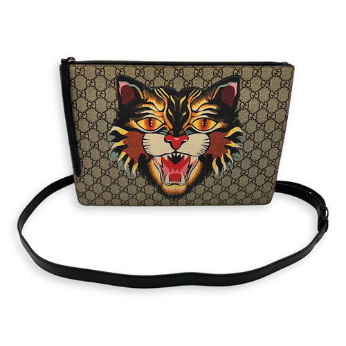 Gucci Tiger Pouch Brown in Coated Canvas, Silver hardware_11