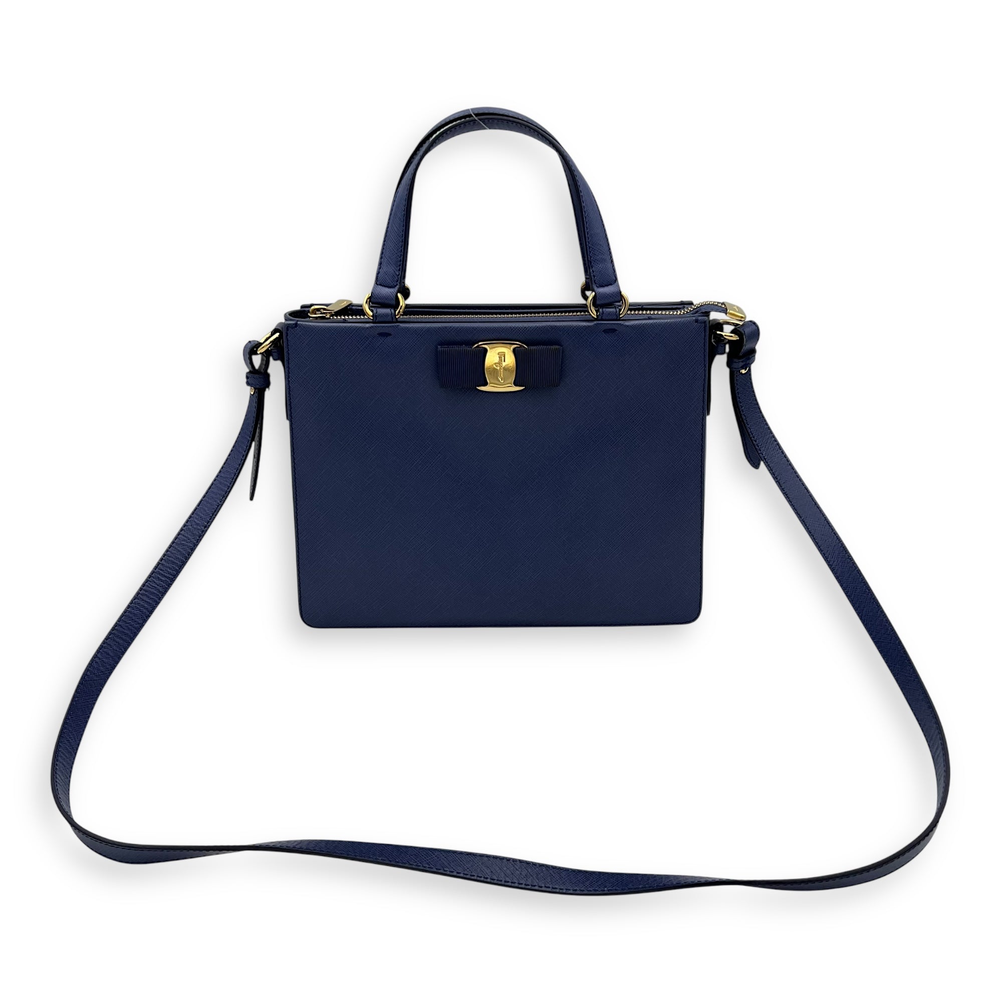 Ferragamo  Tracy Crossbody Bag Small Blue in Saffiano Leather, Gold hardware_10