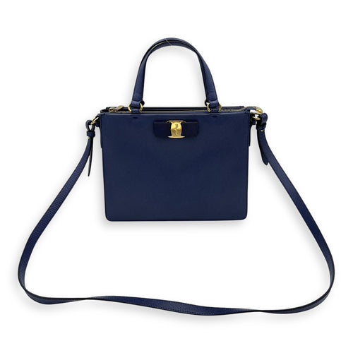 Ferragamo  Tracy Crossbody Bag Small Blue in Saffiano Leather, Gold hardware_10