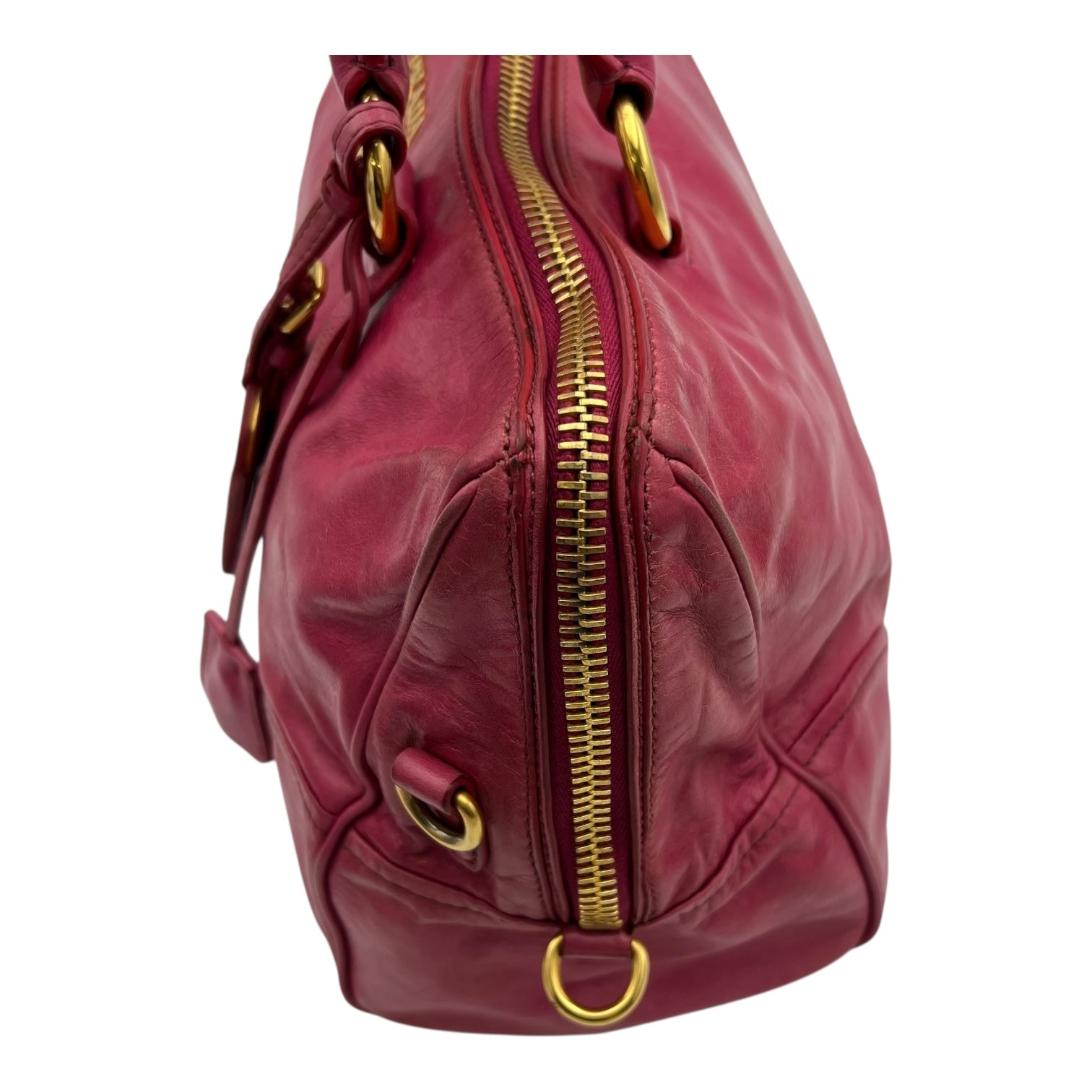 Prada Vitello Shine Top Handle Bag Medium Pink in Calfskin, Gold hardware_9