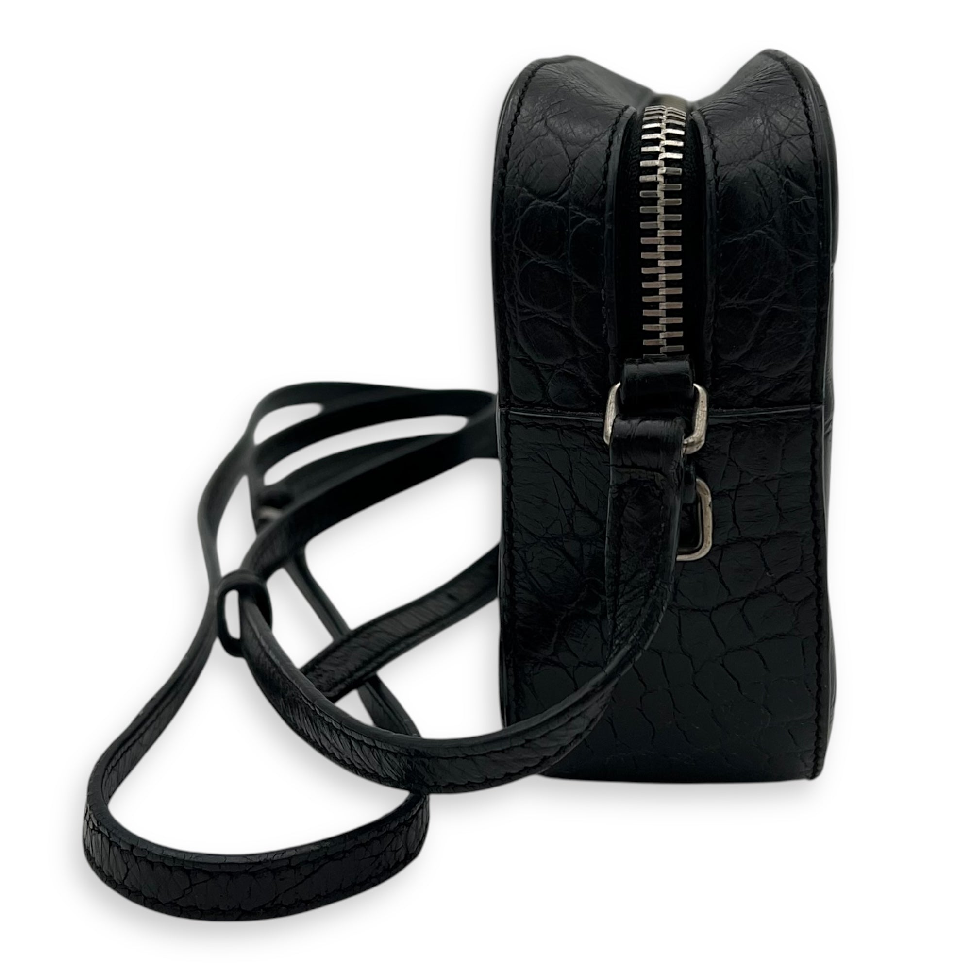Saint Laurent Camera Crossbody Bag Beige in Crocodile Embossed Calfskin, Silver hardware_3