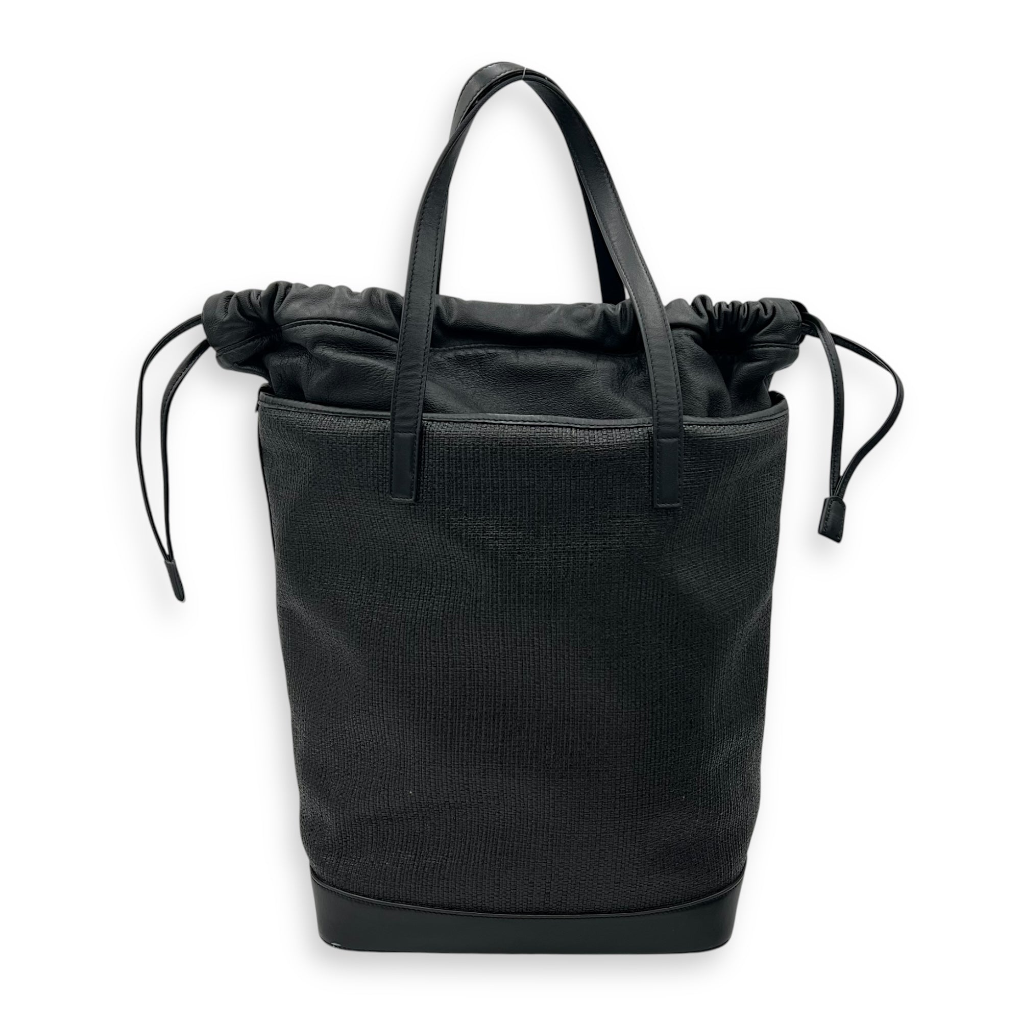 Saint Laurent Teddy Tote Bag Black in Raffia, Silver hardware_2