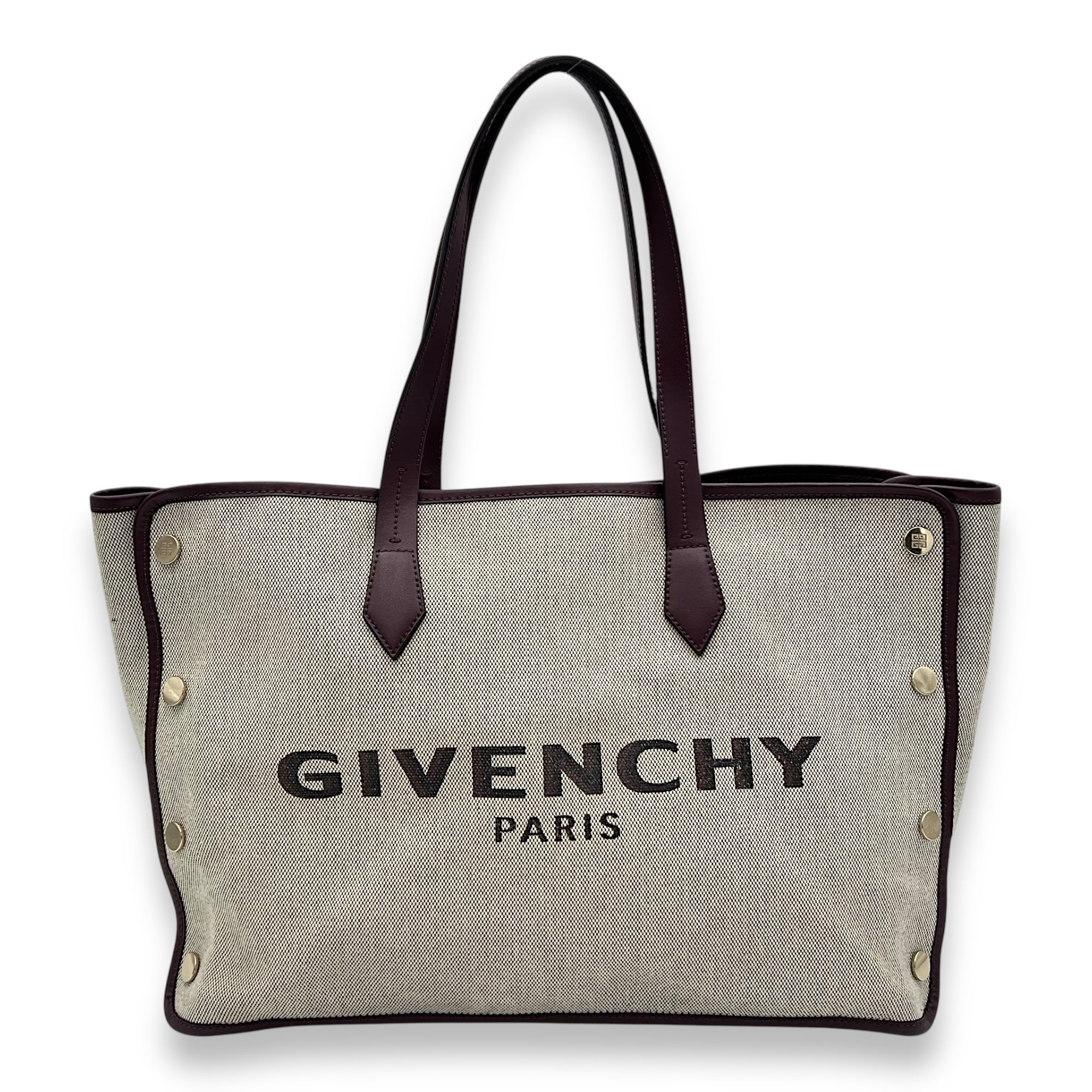 Givenchy Logo Tote Bag Beige in Canvas, Gold hardware_1