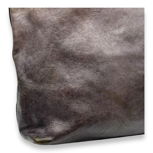 Prada Logo Top Handle Bag Brown in Calfskin, Silver hardware_10