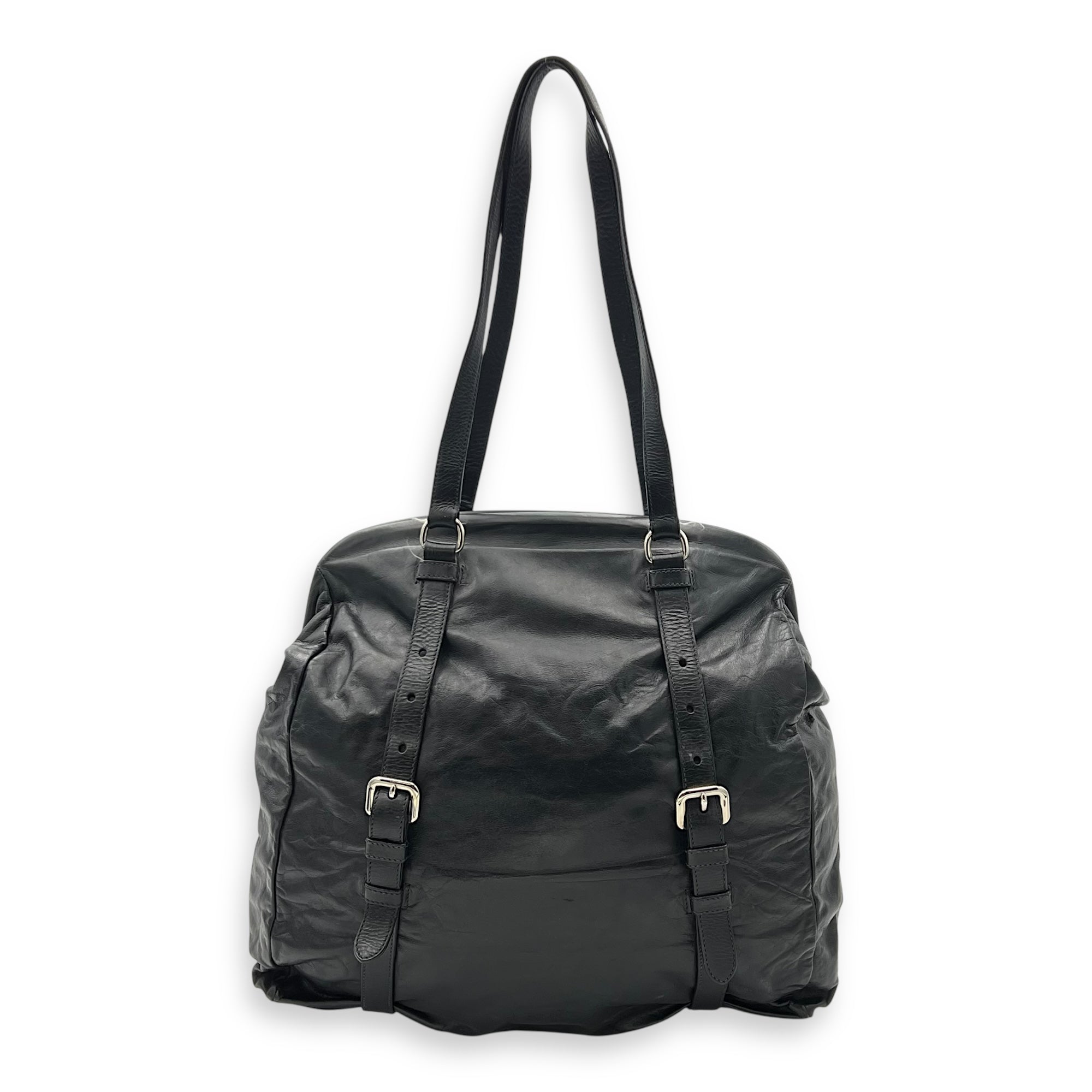 Prada Frame Shoulder Bag Black in Calfskin, Silver hardware_2