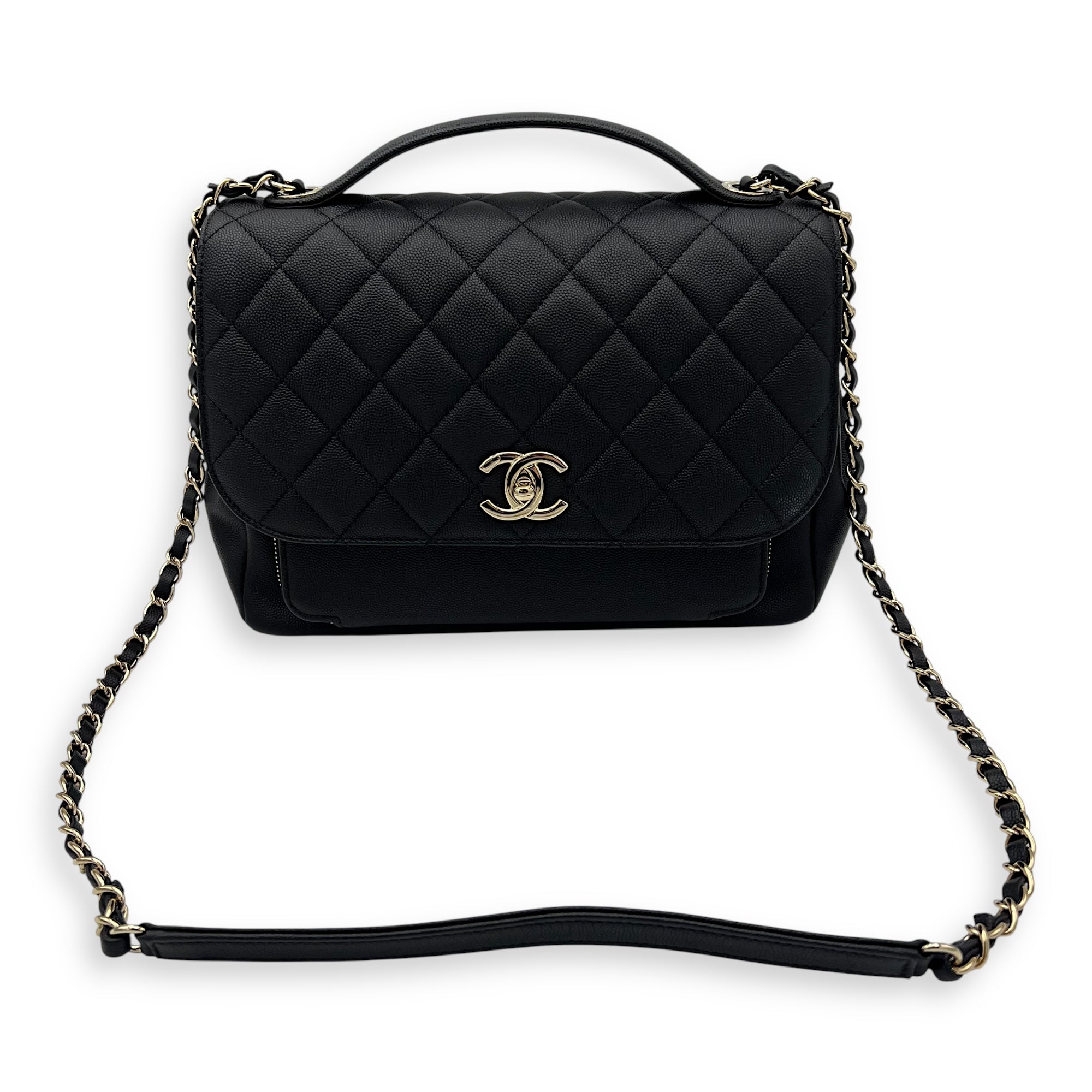 Chanel Business Affinity Black Top Handle Bag in Caviar Leather, Light Gold hardware_11
