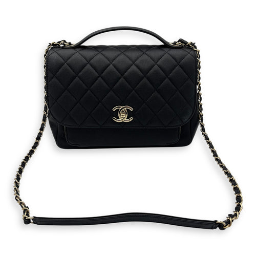 Chanel Business Affinity Black Top Handle Bag in Caviar Leather, Light Gold hardware_11