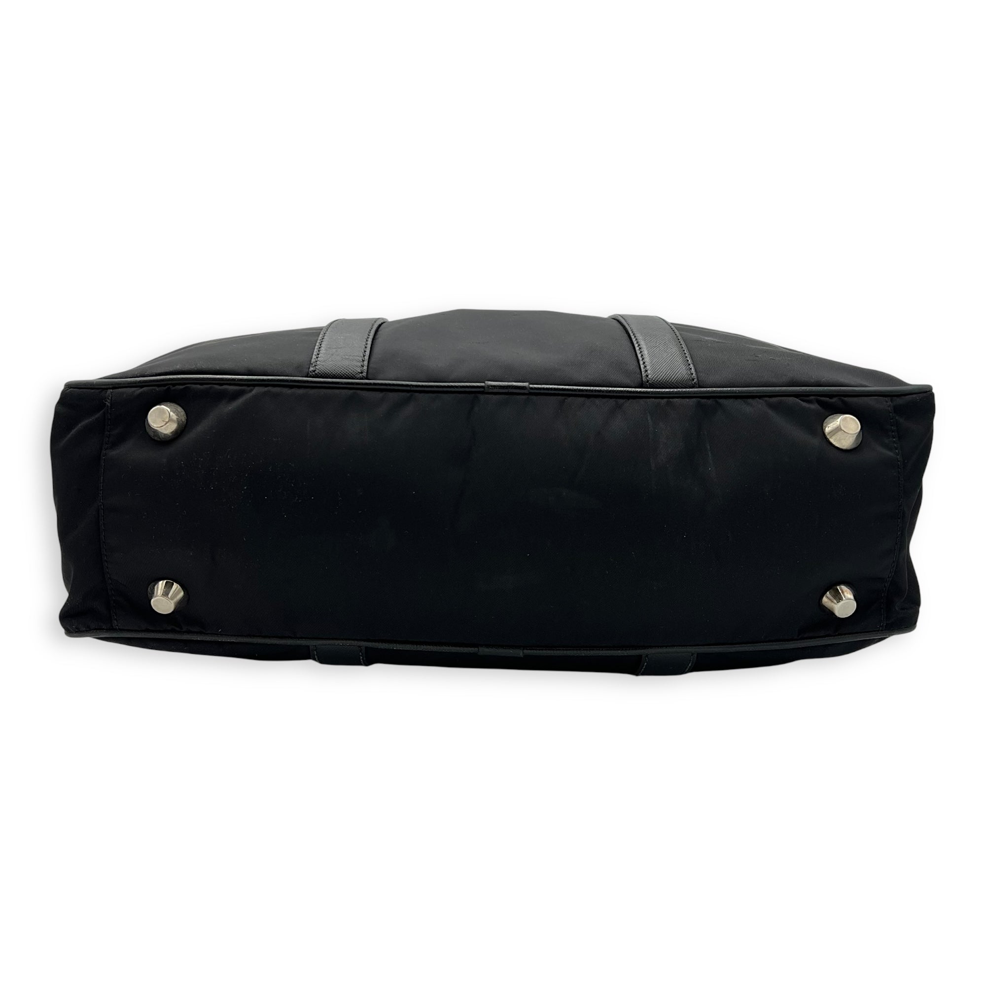 Prada Logo Top Handle Bag Black in Nylon, Silver hardware_5