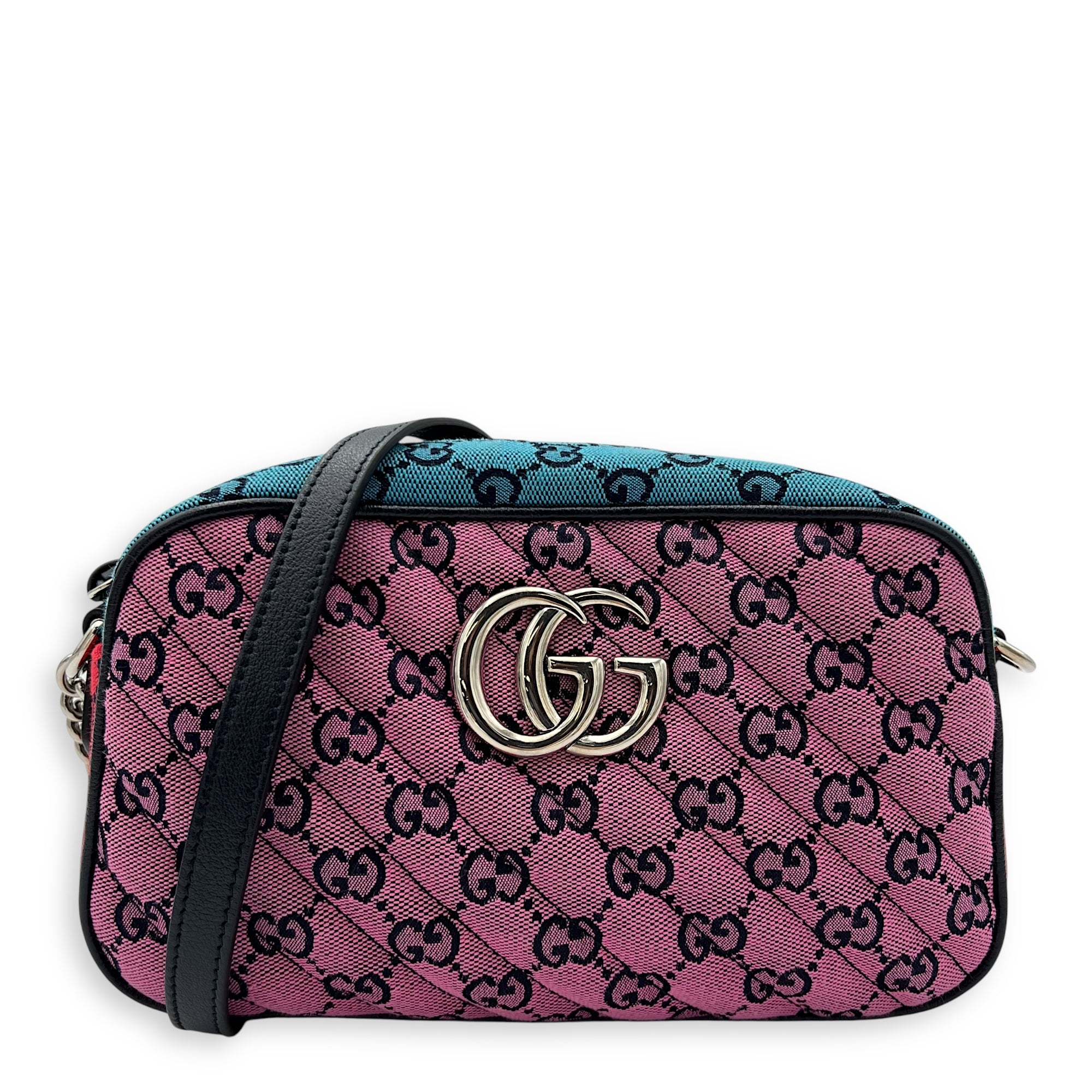Gucci GG Crossbody Bag Pink in Denim, Silver hardware_1