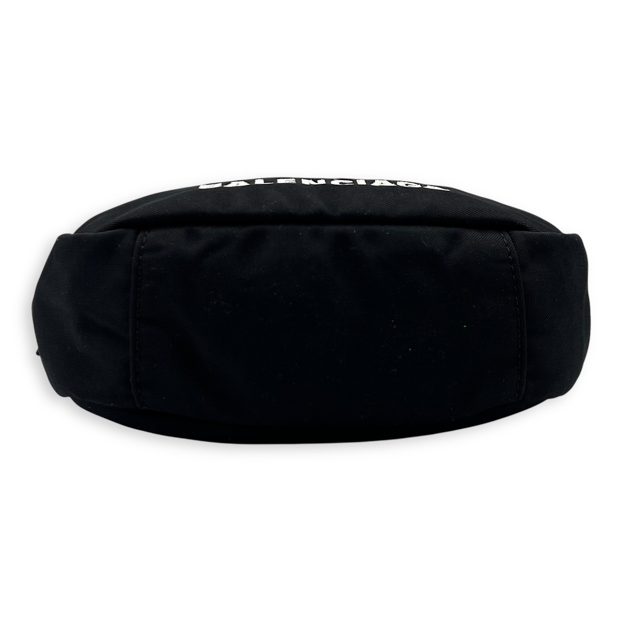 Balenciaga Logo Shoulder Bag Black in Canvas, Silver hardware_5